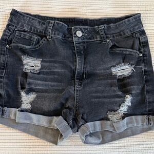 Dark Wash Distressed Roll-Cuff Women’s Denim Shorts